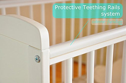Marsell Baby-Gitterbett mit Schublade und Deckel – Kinderbett mit Aloe-Vera-Schaumstoffmatratze, Zahnschienen, höhenverstellbar, weiß, umbaubar zum Juniorbett